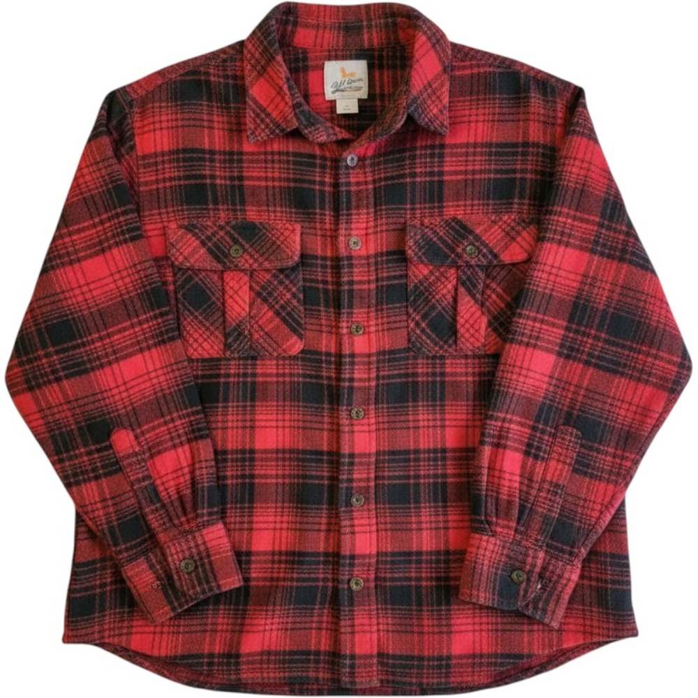 Field & Stream Flannel Shirt Mens L Red Black Buffalo Plaid Heavyweight Rugged
